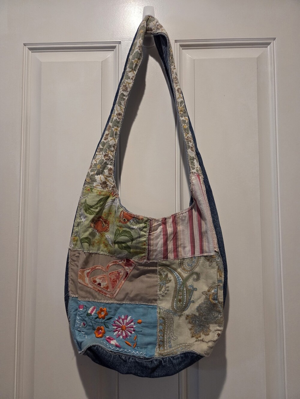 Roxy Y2K Boho Patchwork Denim Vintage Slouchy Hobo Bag
